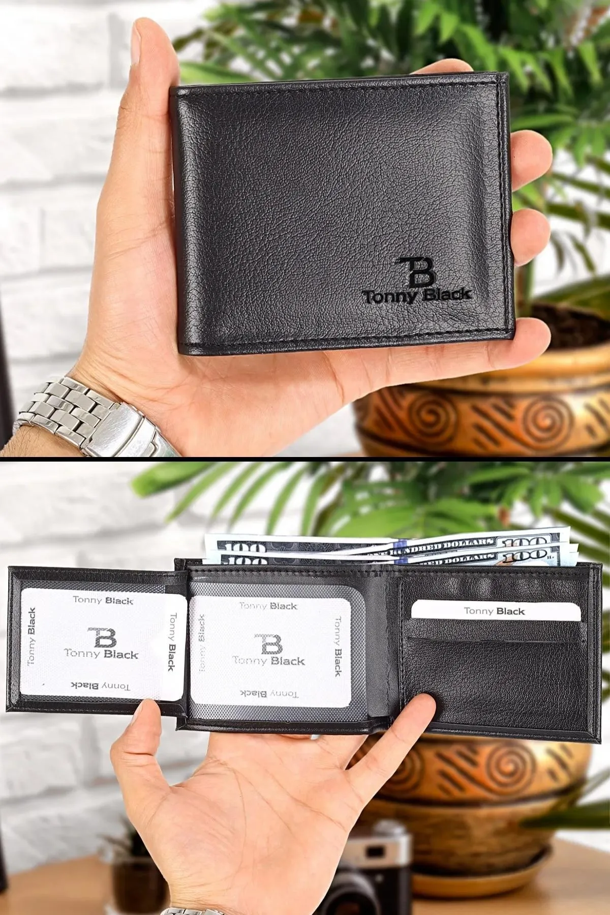 Tonny Black  Originales 3-teiliges Herren-Set in besonderer Geschenkbox, luxuriöses Geschenk für den Bräutigam, stilvoller Ledergürtel, Geldbörse und Kartenhalter