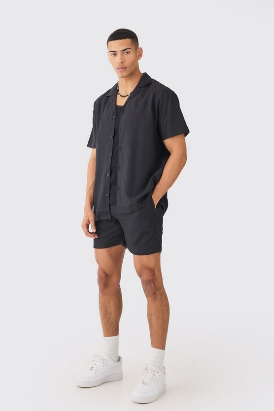 Kurzärmliges Oversize Leinen-Hemd & Shorts