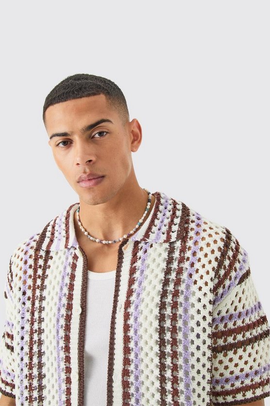 Kastiges gestreiftes Oversize Strick-Hemd