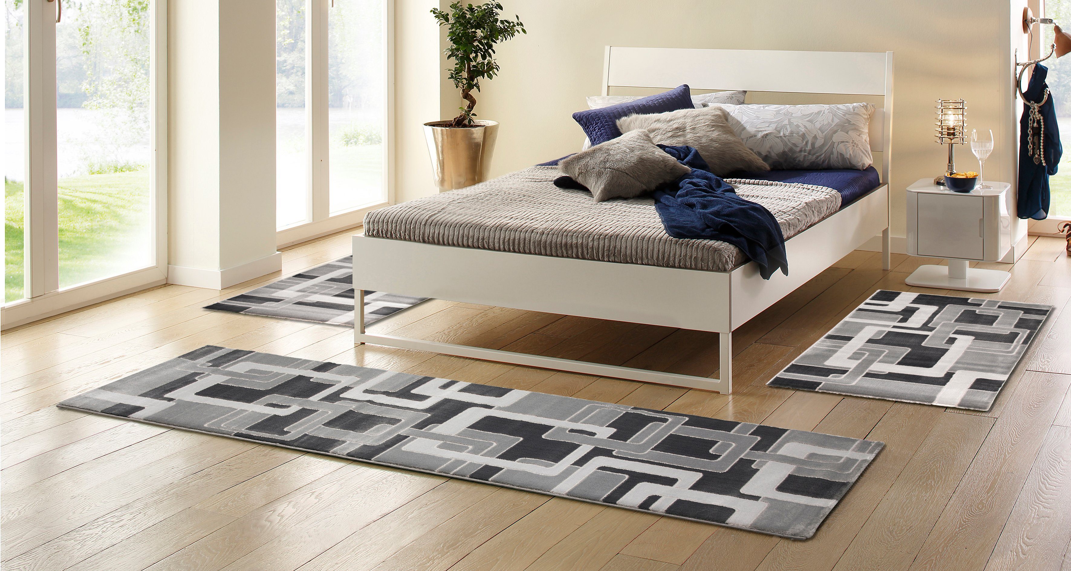 Bettumrandung Anesa Home affaire, Höhe 12 mm, (3-tlg), Konturenschnitt, Bettvorleger, 3-teiliges Läufer-Set fürs Schlafzimmer