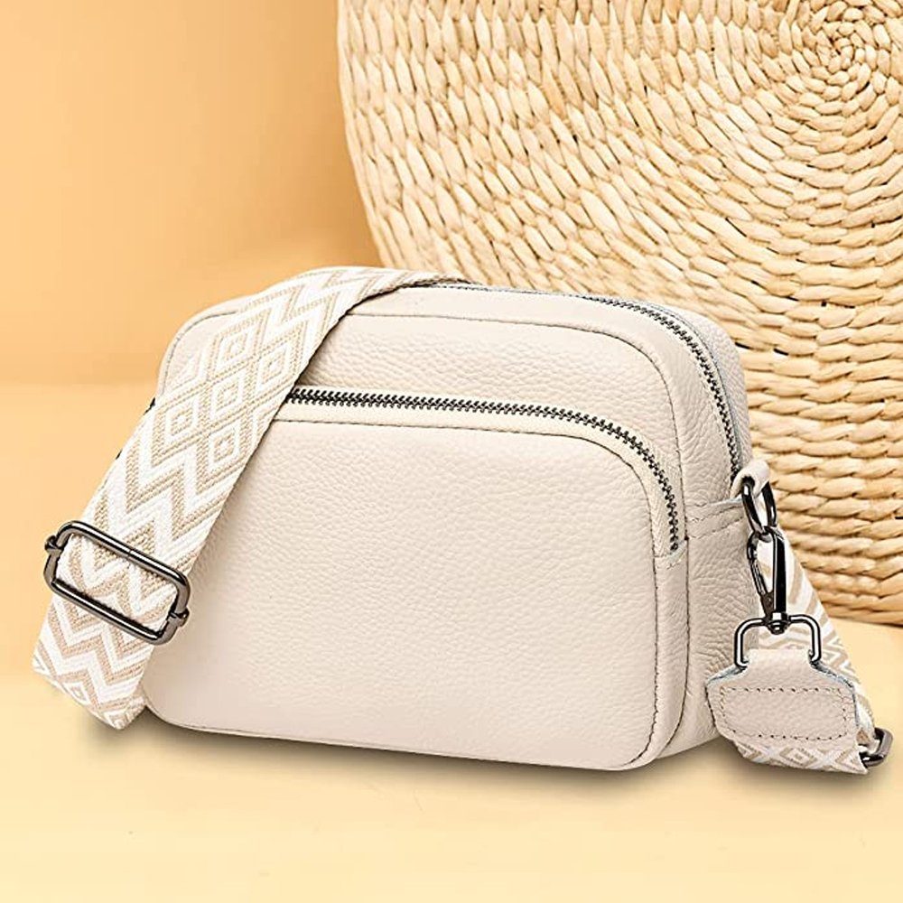 NUODWELL Umhängetasche Umhängetasche Damen, Leder Crossbody Bag mit Breiter Gurt 3 fächern