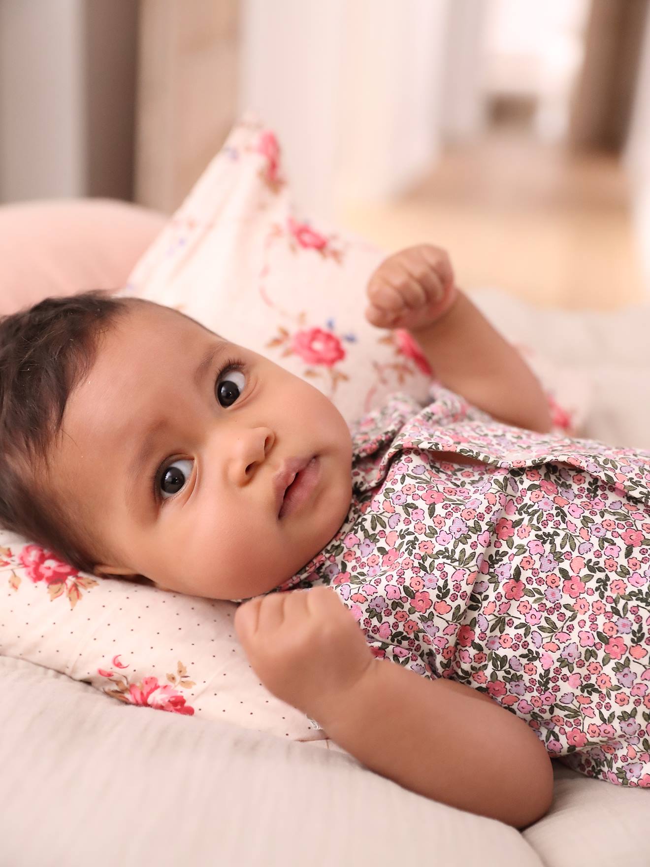 Vertbaudet Geblümter Baby Overall Oeko-Tex - wollweiß