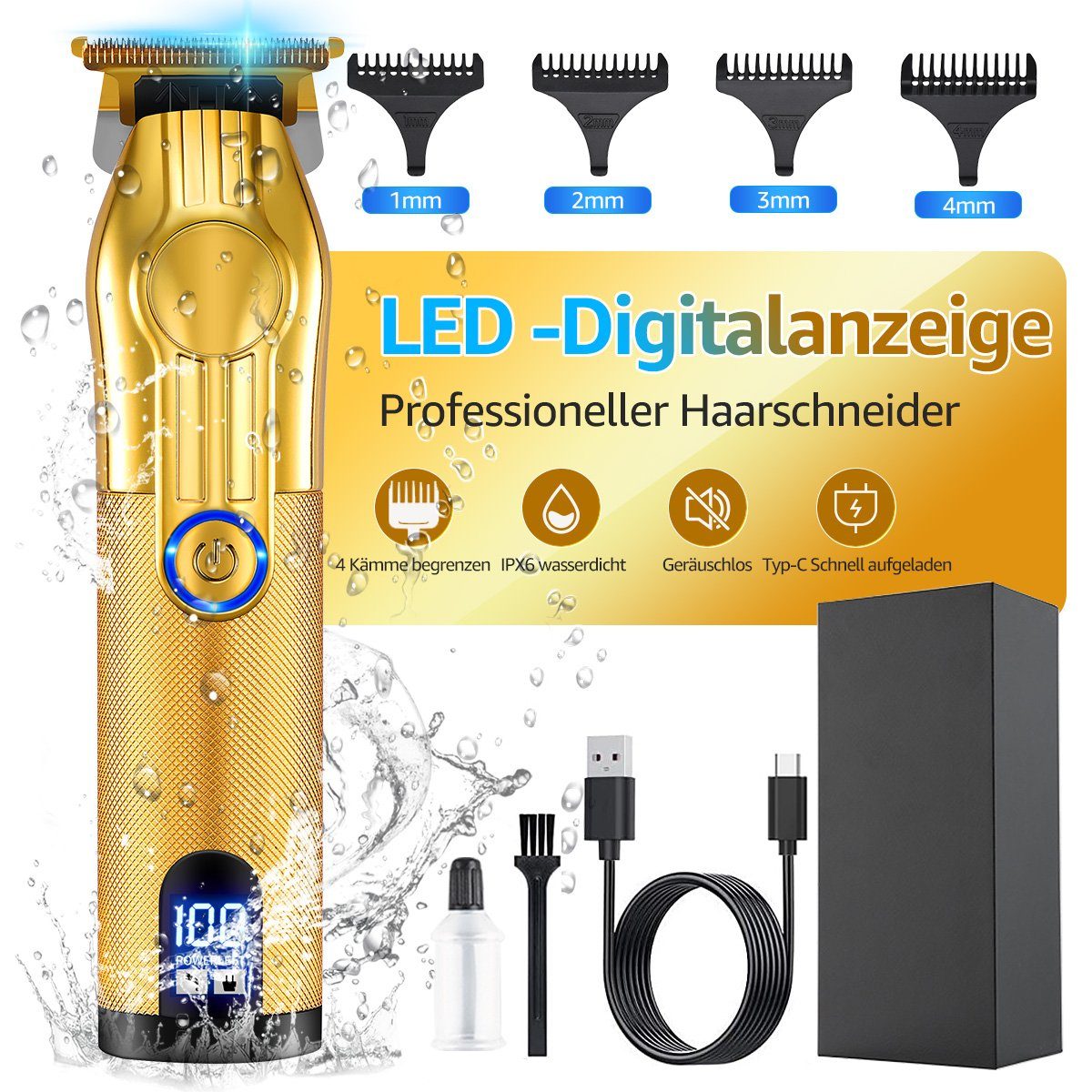 LifeImpree Haarschneider Haarschneider herren, Bartschneider herren, Profi Wasserdicht, Kabelloser, Wiederaufladbar Haartrimmer