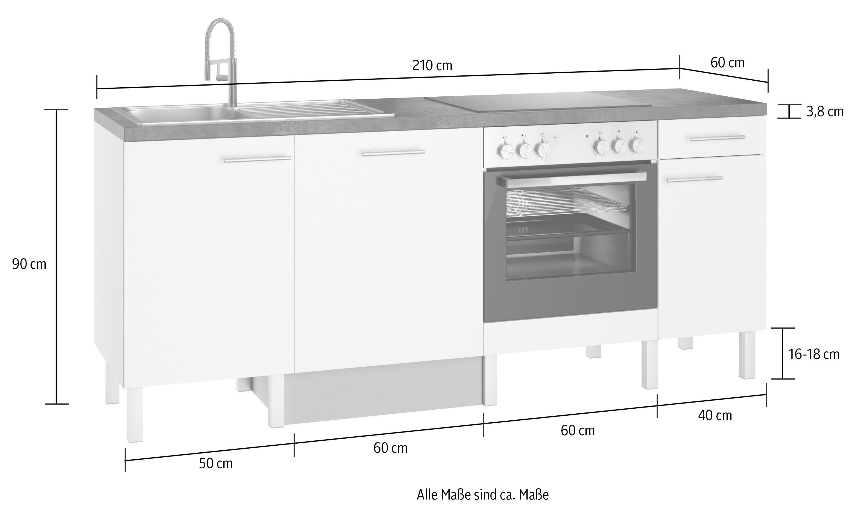 OPTIFIT Küche Lilly, Breite 210, wahlweise mit E-Geräten