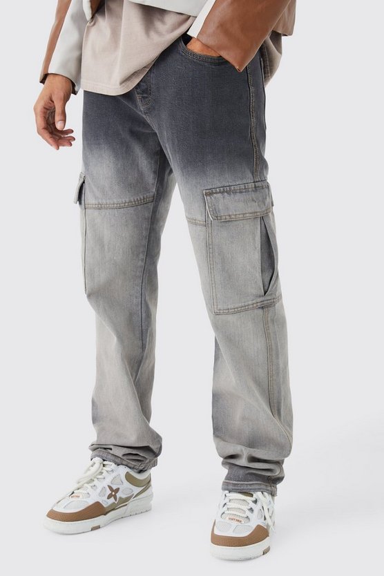 Lockere zerrissene Cargo-Jeans mit Farbverlauf