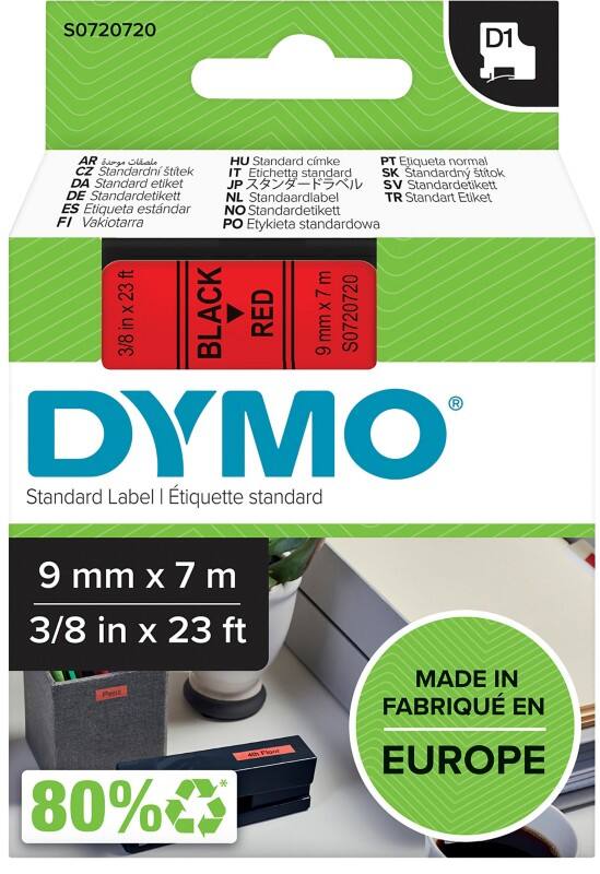 DYMO D1 Beschriftungsband Authentisch 40917 S0720720 Selbsthaftend Schwarz auf Rot 9 mm x 7 m