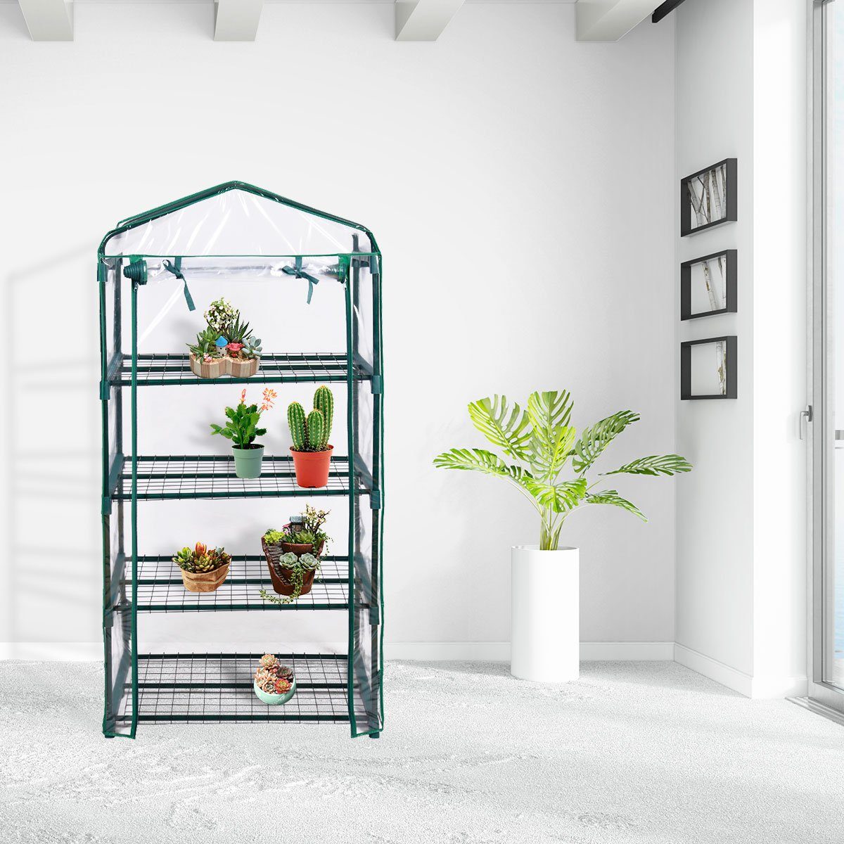 COSTWAY Gewächshaus, Mini Gartenhaus mit Reißverschluss, 69x49x160cm