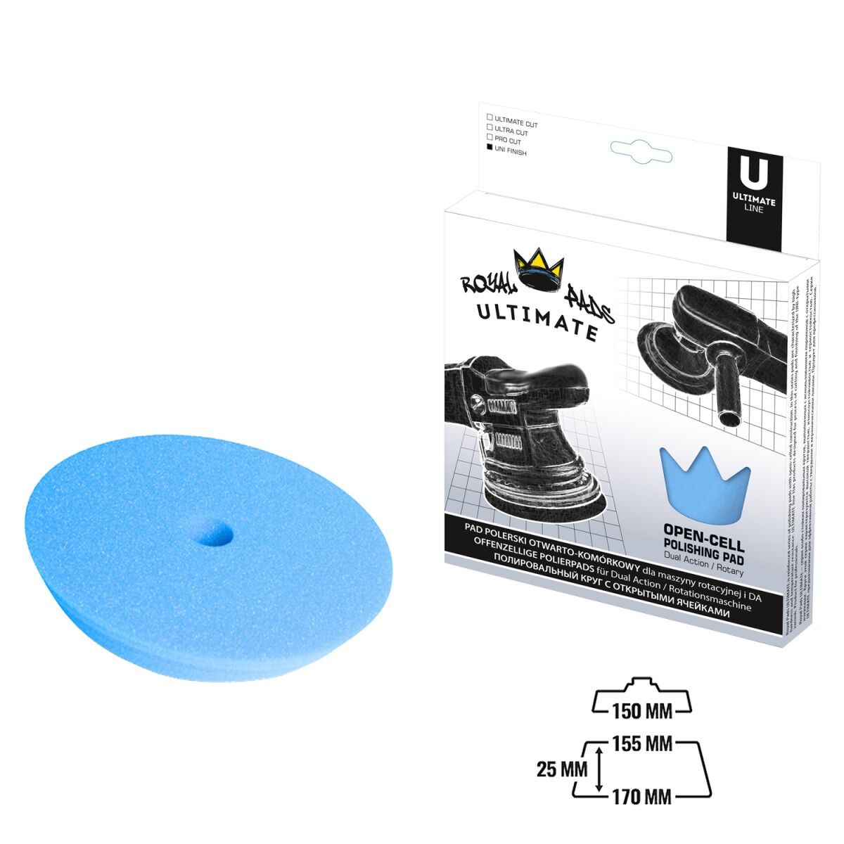Royal Pads UNI Finish Schaum-Polierpad 155mm blau