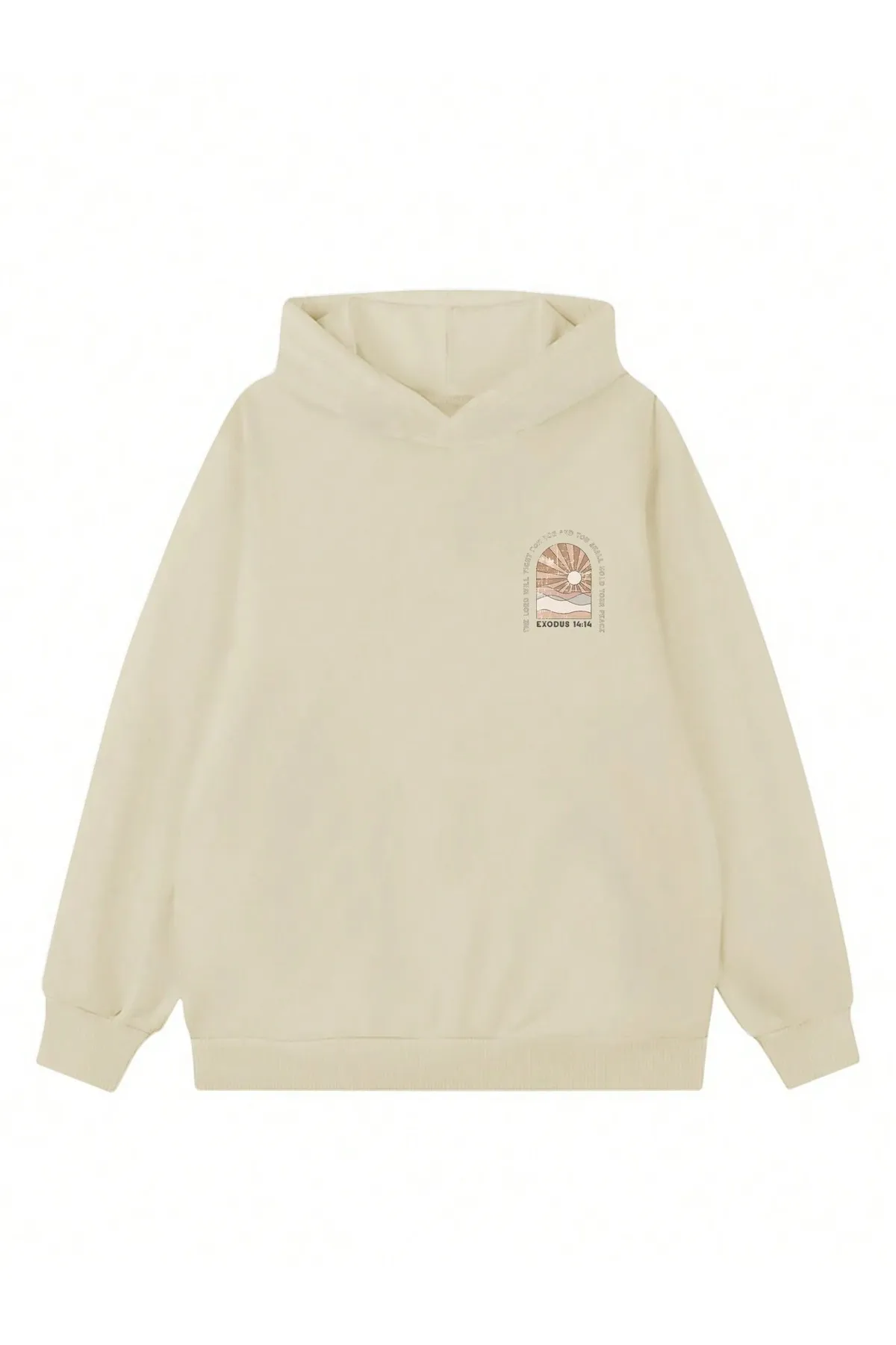 Know  Beigefarbener Hoodie mit Exodus-Print für Damen in Übergröße mit Kapuze