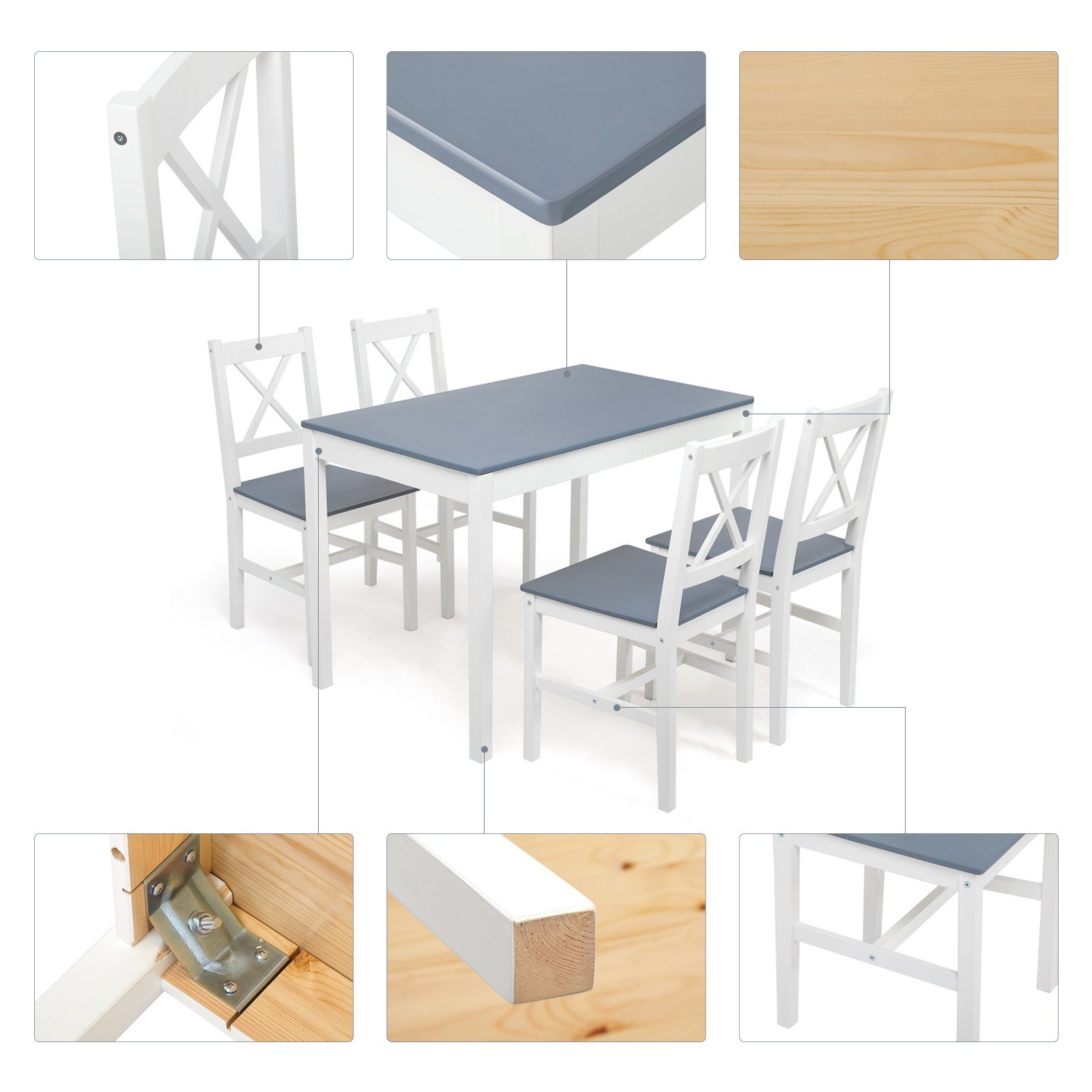 Mondeer Essgruppe (Set, 3-tlg), 4 Stühle und 1 Tisch, Marineblau