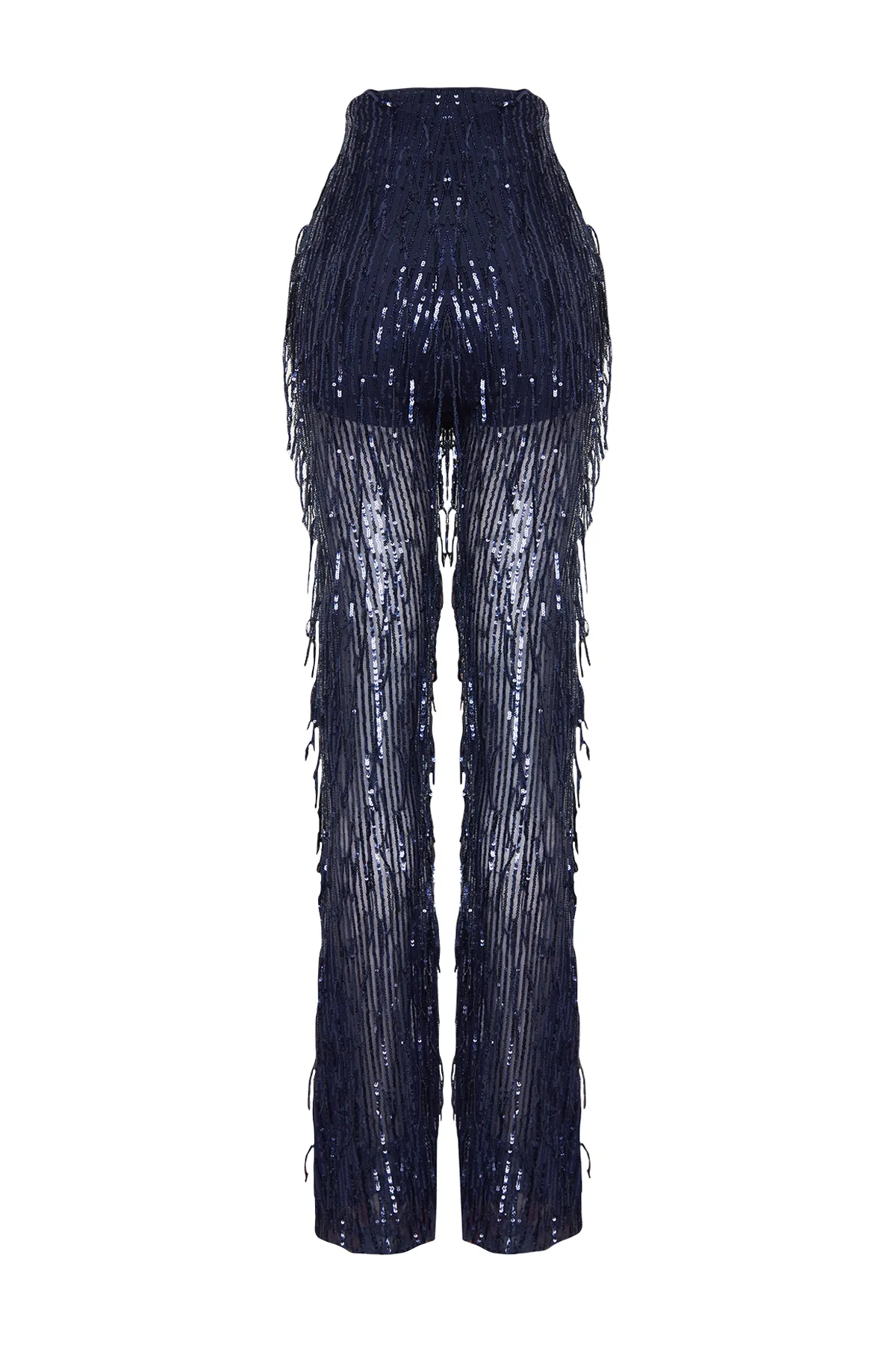 Trendyol Collection  Marineblaue, mit Pailletten besetzte Strickhose mit weitem Bein TPRSS24PL00000