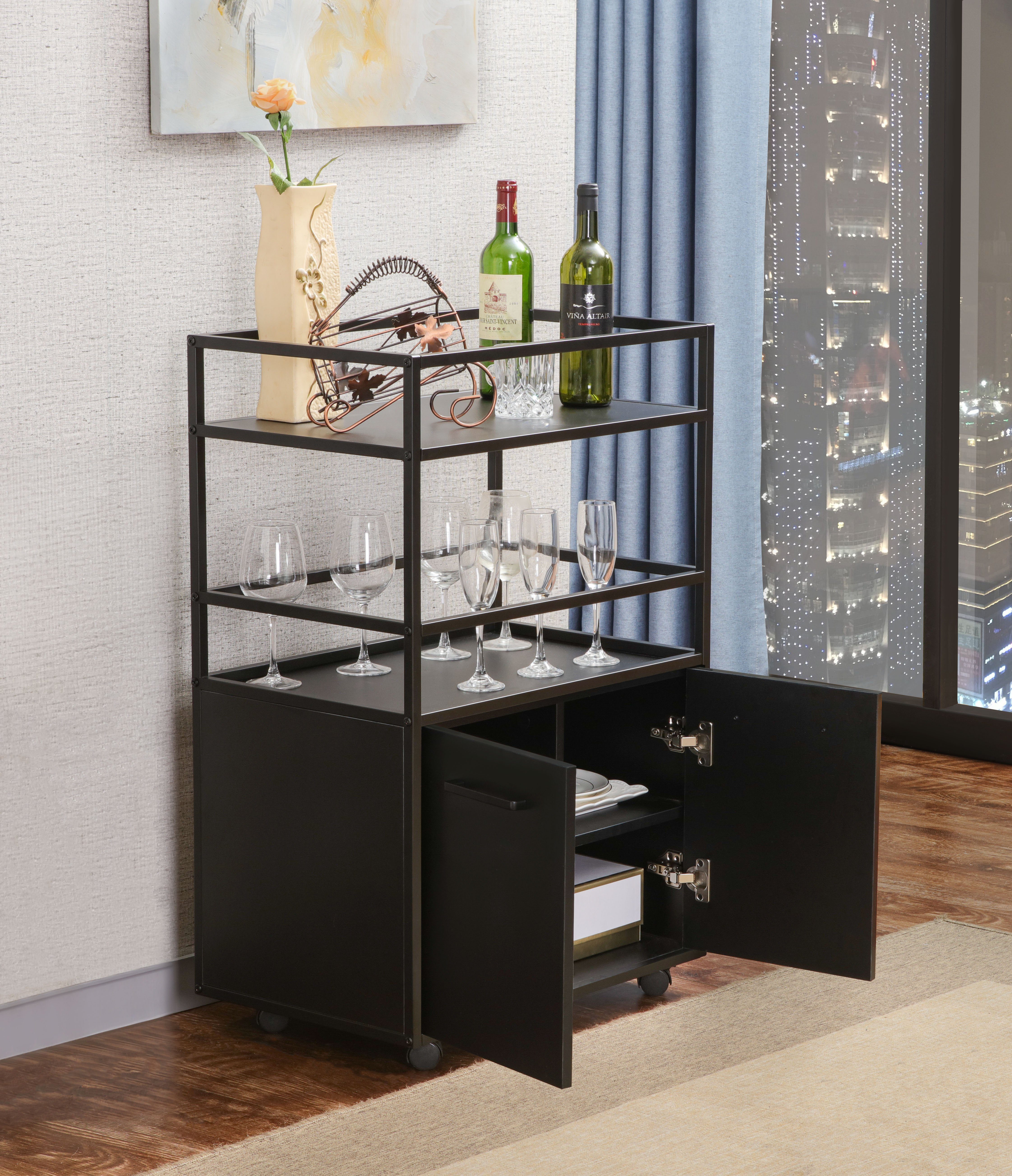 INOSIGN Barschrank Mosaik (1-St) Auf Rollen und mit zwei Einlegeböden
