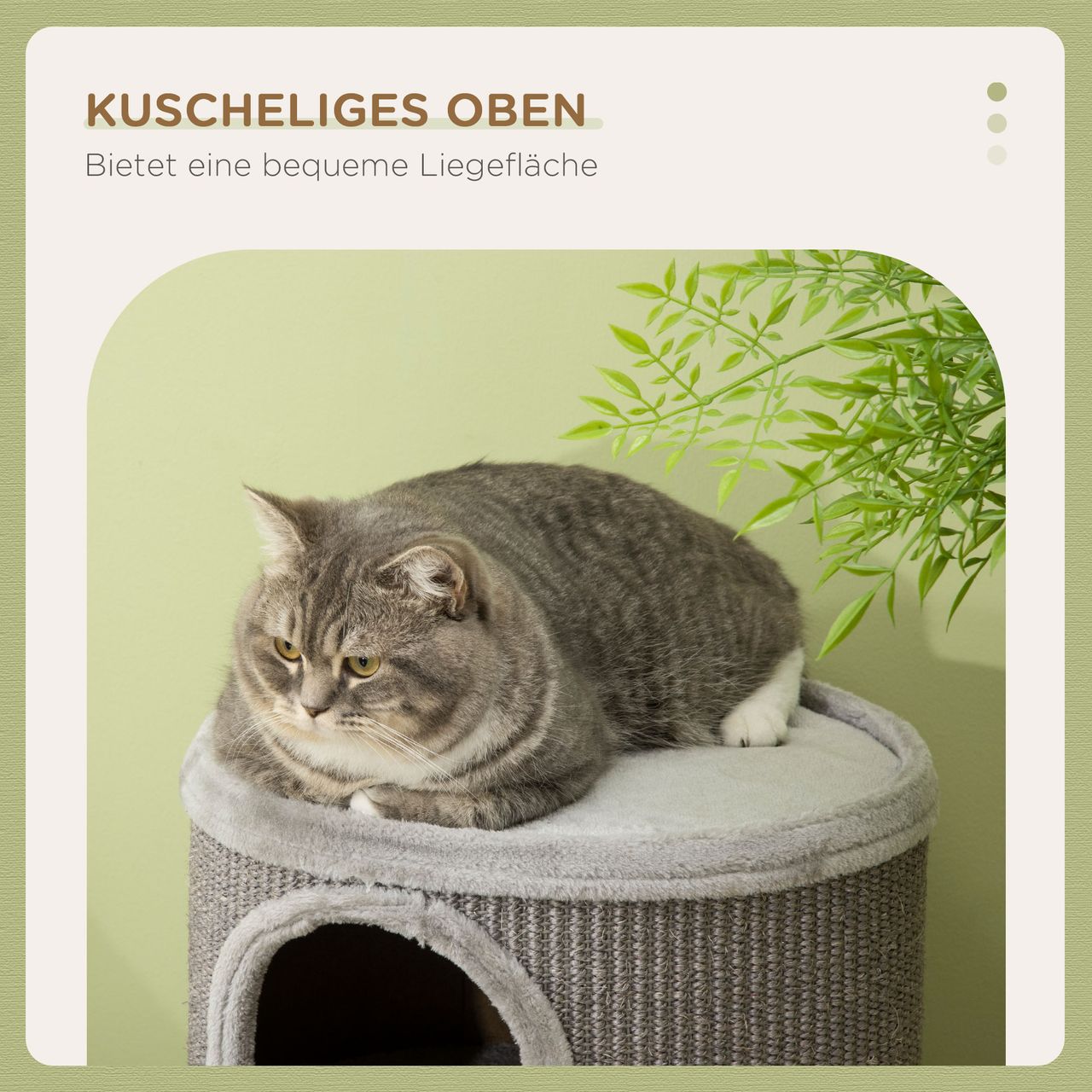 PawHut Kratztonne, Katzenkratzbaum mit 3 Höhlen, Spieltonne für Katzen, Hellgrau