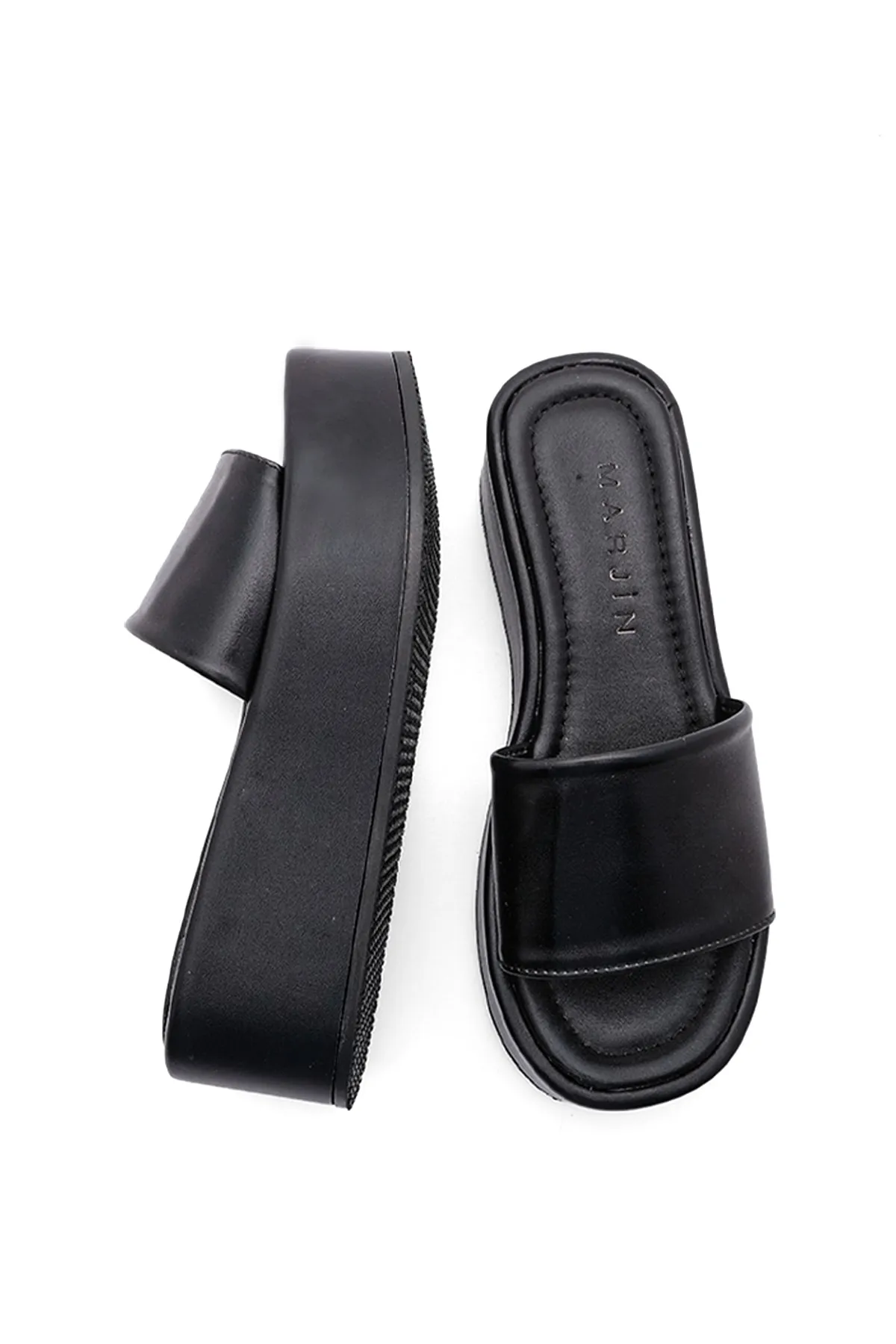 Marjin  Damen Daily Metallic Slipper mit Keilabsatz Devos schwarz