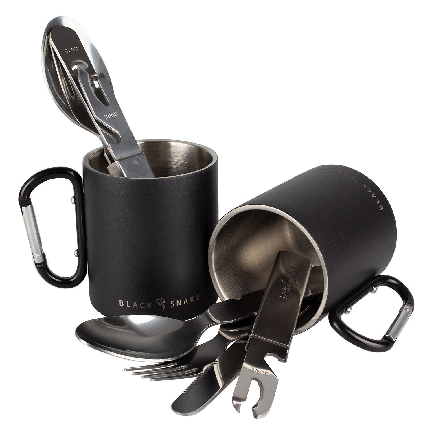 Black Snake 10-teiliges Thermobecher mit Karabiner und Besteckset