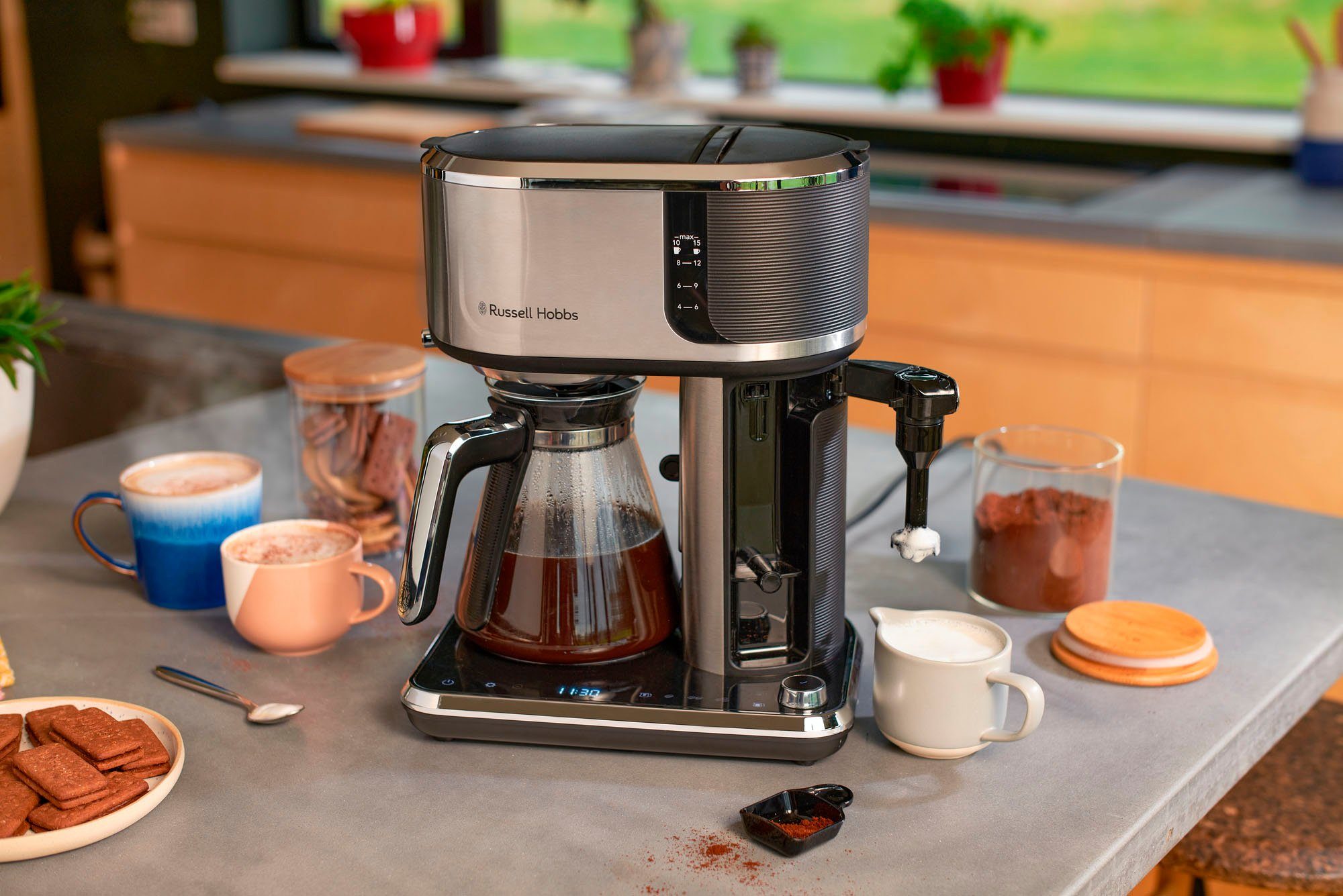 RUSSELL HOBBS Filterkaffeemaschine Attentiv 26230-56 Coffee Bar, 1,25l Kaffeekanne, Papierfilter 1x4
