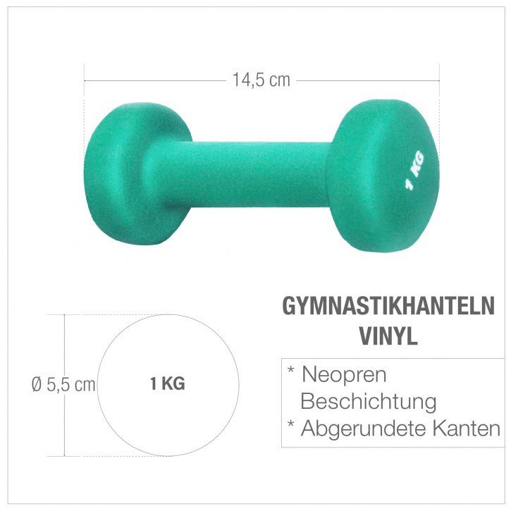 GORILLA SPORTS Gymnastikhantel 2 x 1 kg Vinyl Fitness Aerobic Hanteln Kurzhantel, (Set)