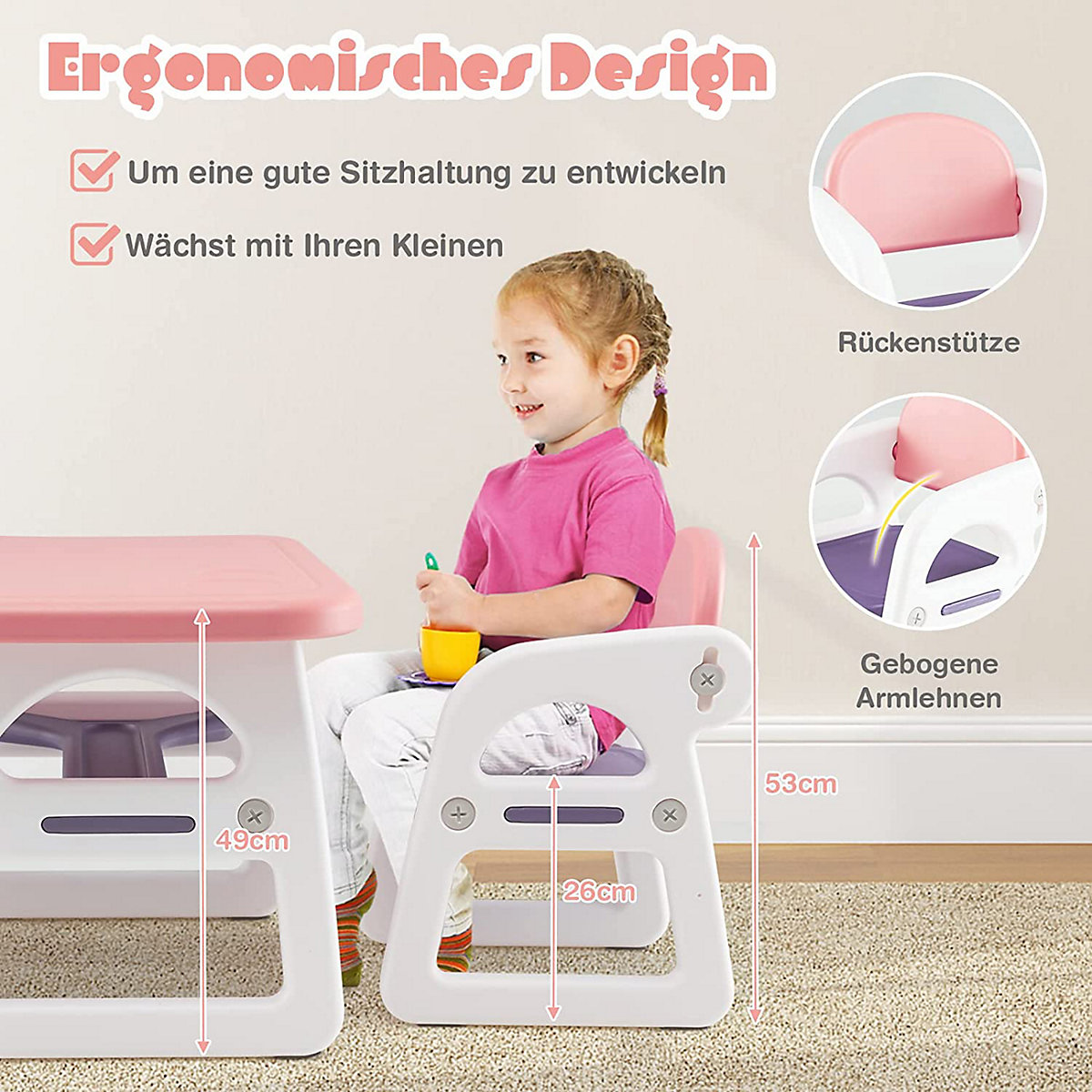 3tlg. Sitzgruppe HDPE mit 2 Stühlen Ergonomisch