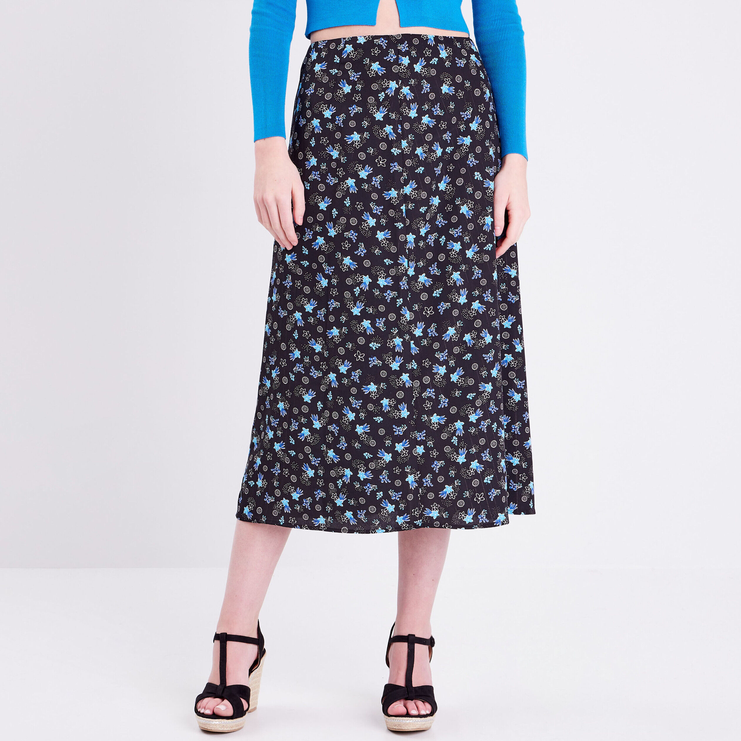 Jupe midi droite fendue noir femme | Cache Cache