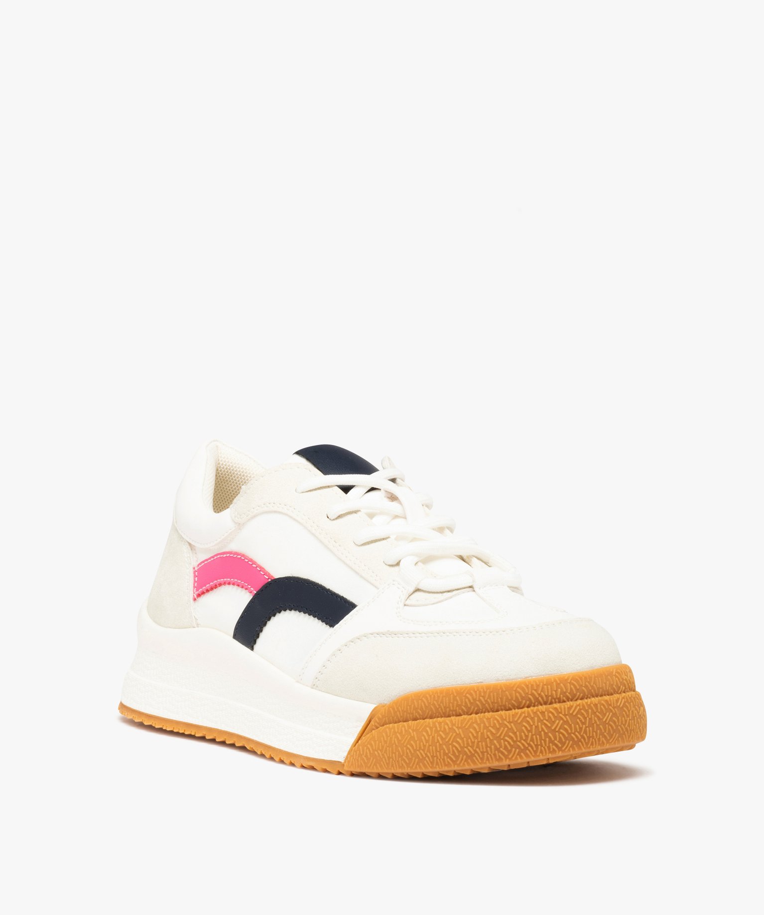 Baskets femme multi-matières à semelle contrastée blanc | GEMO