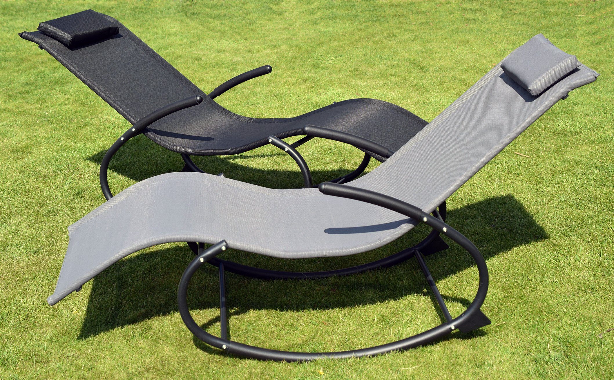 CHILLROI Gartenliege Gartenliege Schaukelliege schwarz, 1 Stück, 1-tlg, mit Kopfkissen