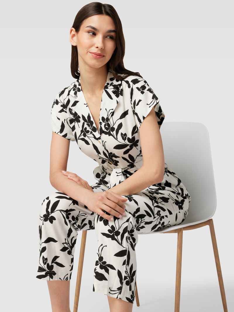 Jumpsuit mit floralem Allover-Muster in ecru