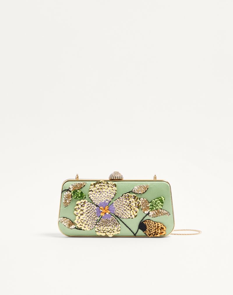 Bolsa Valentino Garavani Carry Secrets em cetim com bordado floral