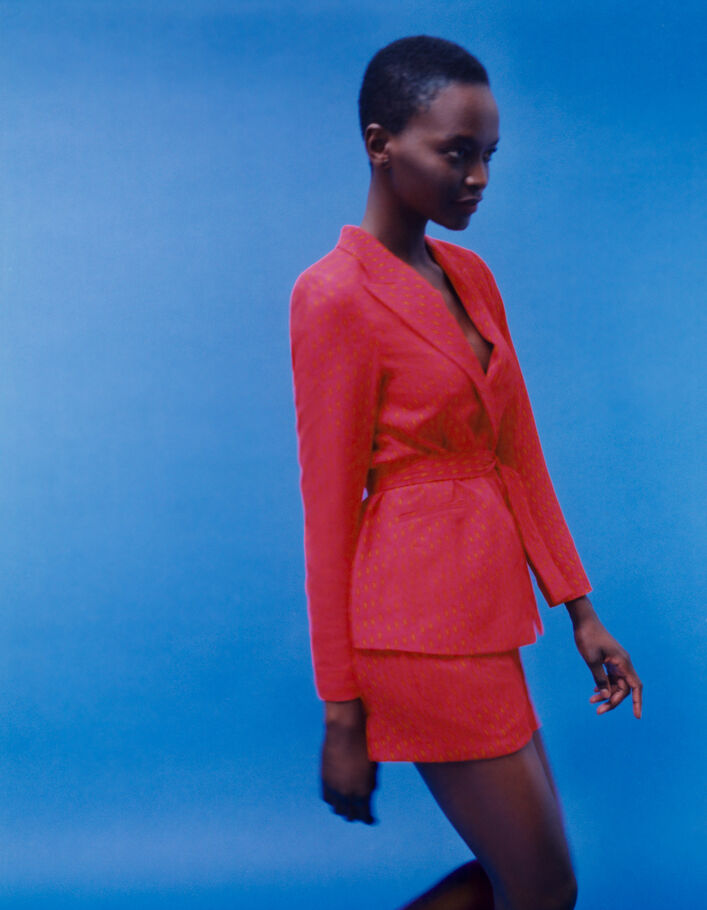 Veste de tailleur ceinturée imprimé fuschia femme