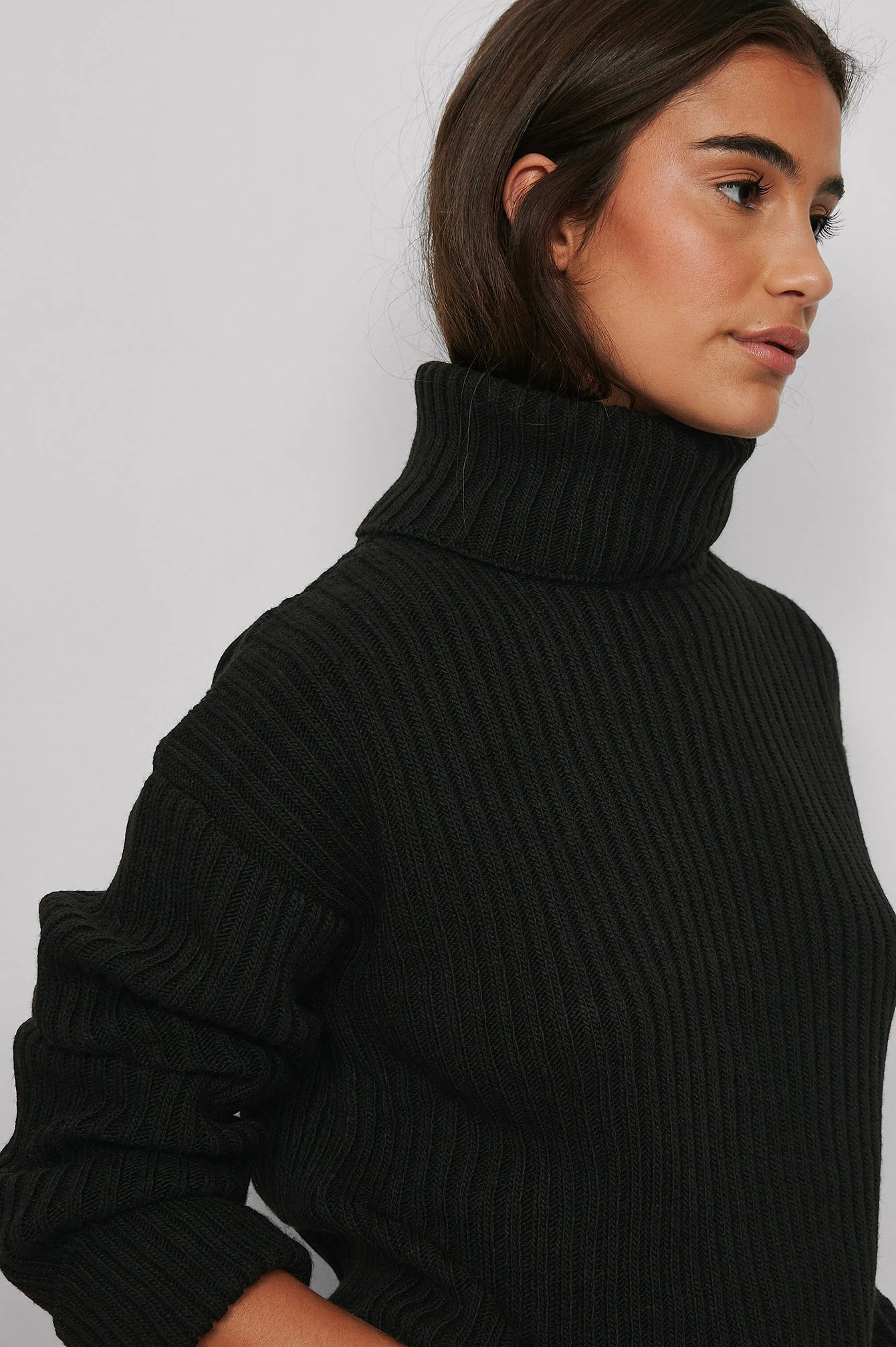 Gerippter Strickpullover mit Rollkragen