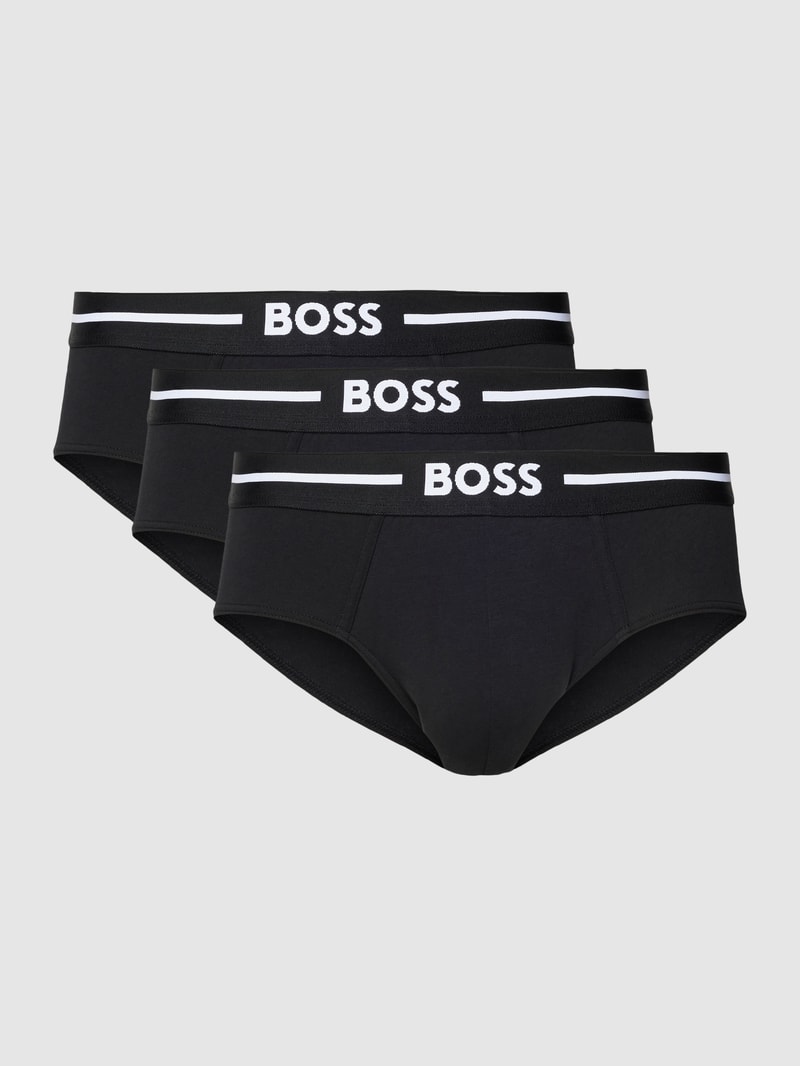 Slip mit Label-Bund im 3er-Pack in schwarz
