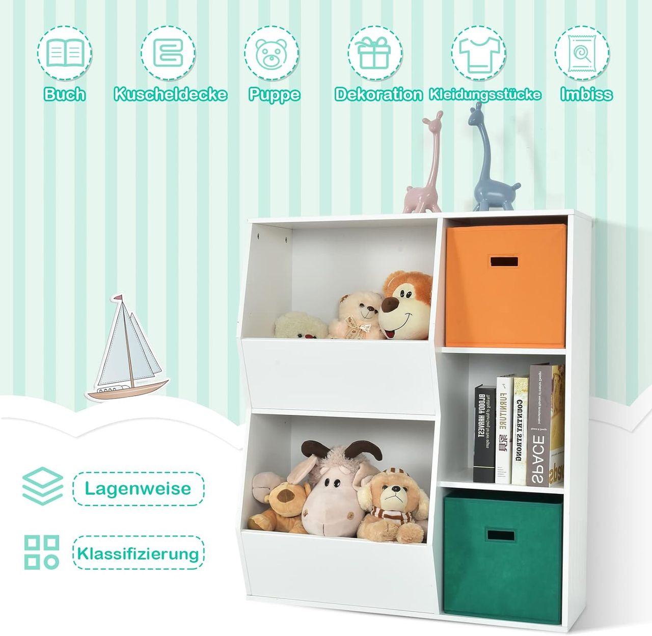 Costway 3-stöckiges Kinderregal, Eckregal modern zur Aufbewahrung