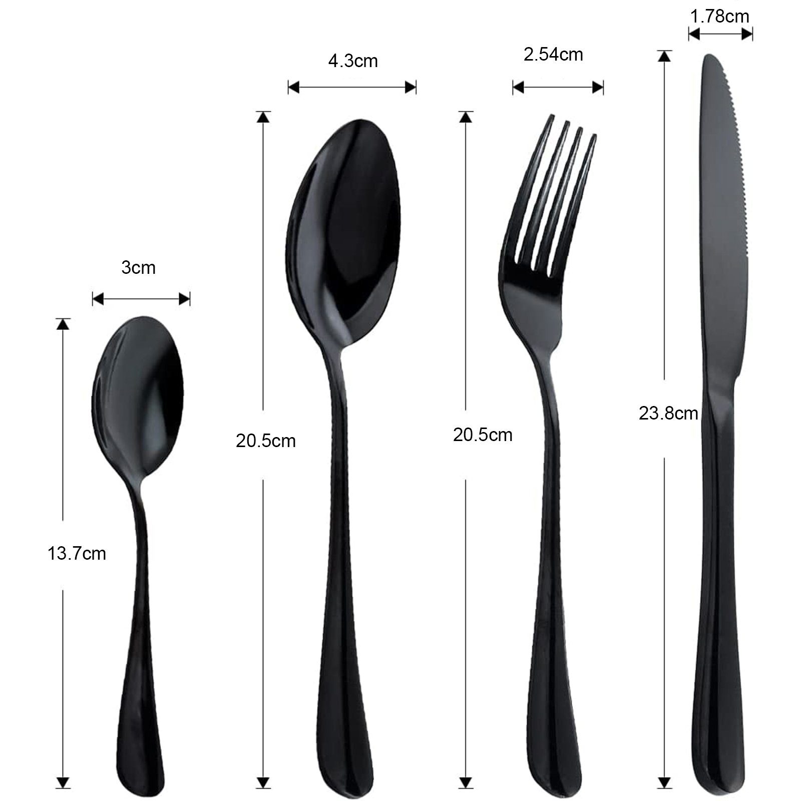 iceagle Besteck-Set 24 Stück Besteck Set, Schwarz Mattiert Essbesteck Set für 6 Personen