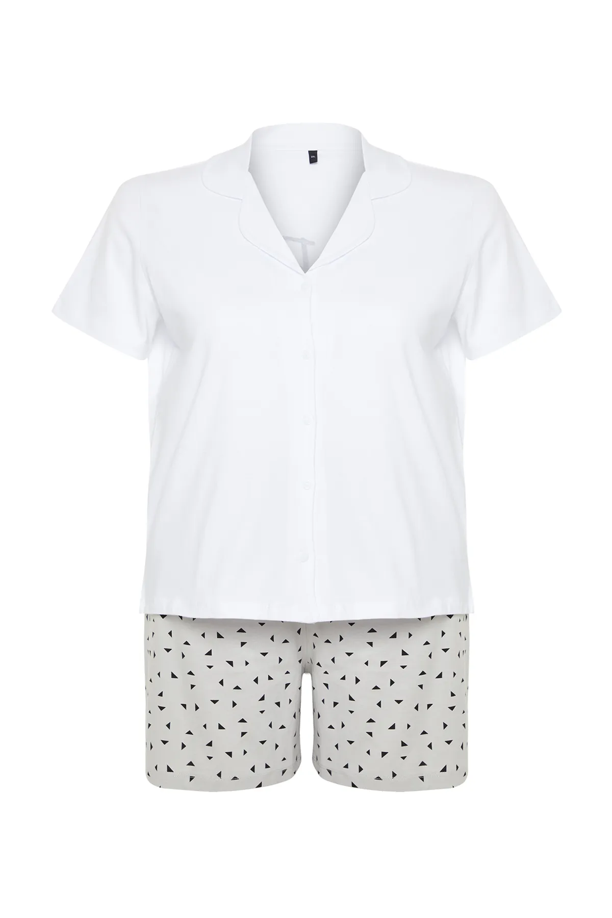 Trendyol Curve  Grau-weißes gestricktes Paar-Pyjama-Set mit Hemdkragen TBBSS24AI00043