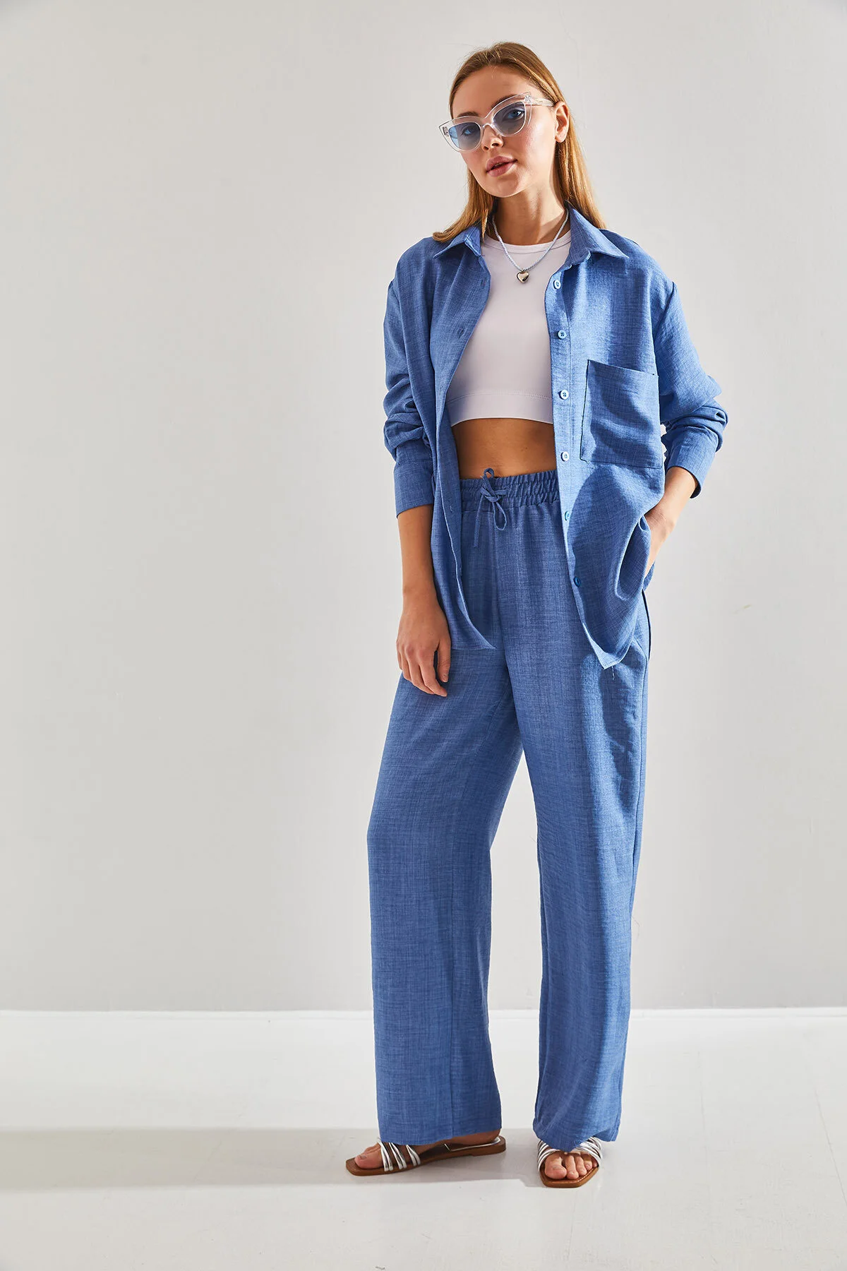 Bianco Lucci  Damen-Set aus Hose und Oberteil mit elastischem Bund