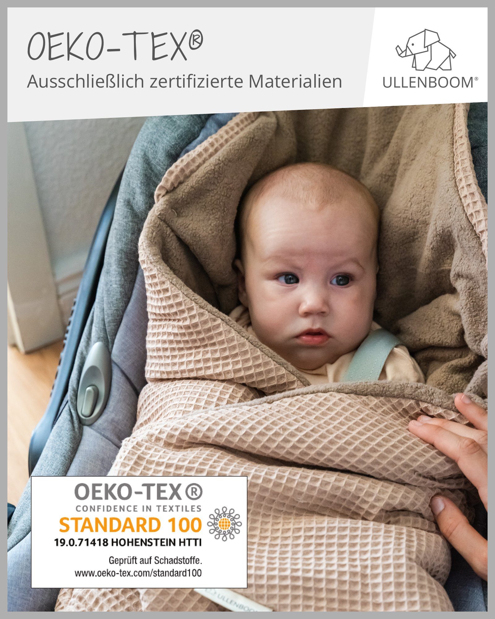 Einschlagdecke Für die Babyschale und Autositz, Sand, TOG-Wert 2,5, ULLENBOOM ®, Optimal für Frühling, Herbst und Winter, Made in EU