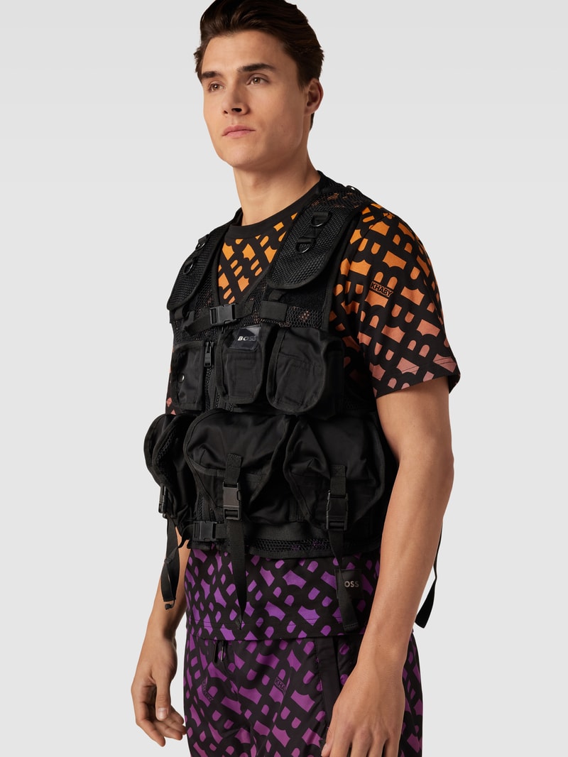 Weste mit Label-Print Modell 'Lame' - BOSS x Khaby 2.0 in schwarz