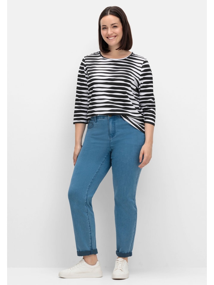 sheego Shirt in schwarz gestreift günstig kaufen