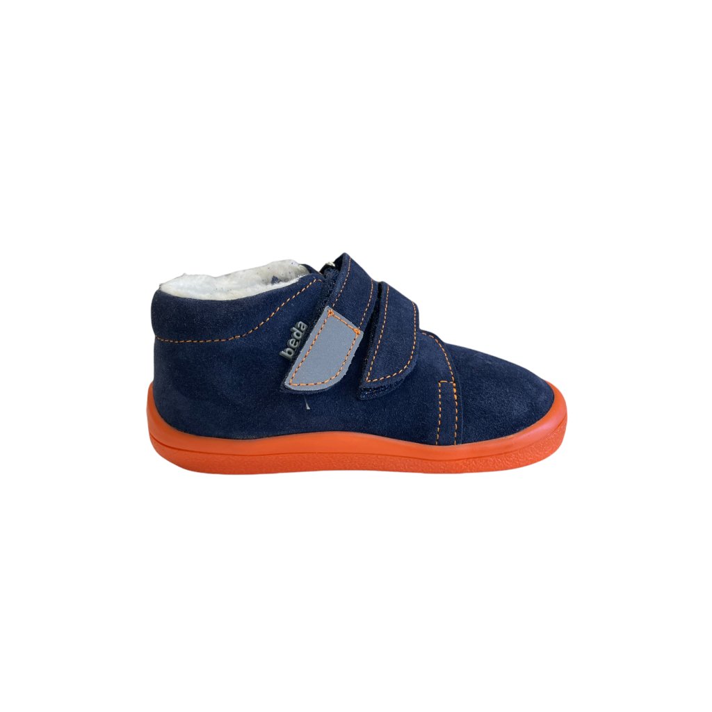 Beda Blue Mandarine mit Membran und Hinterkappe (BF 0001/W/MK/OP Fell) dunkelblaue Winterbarfußschuhe