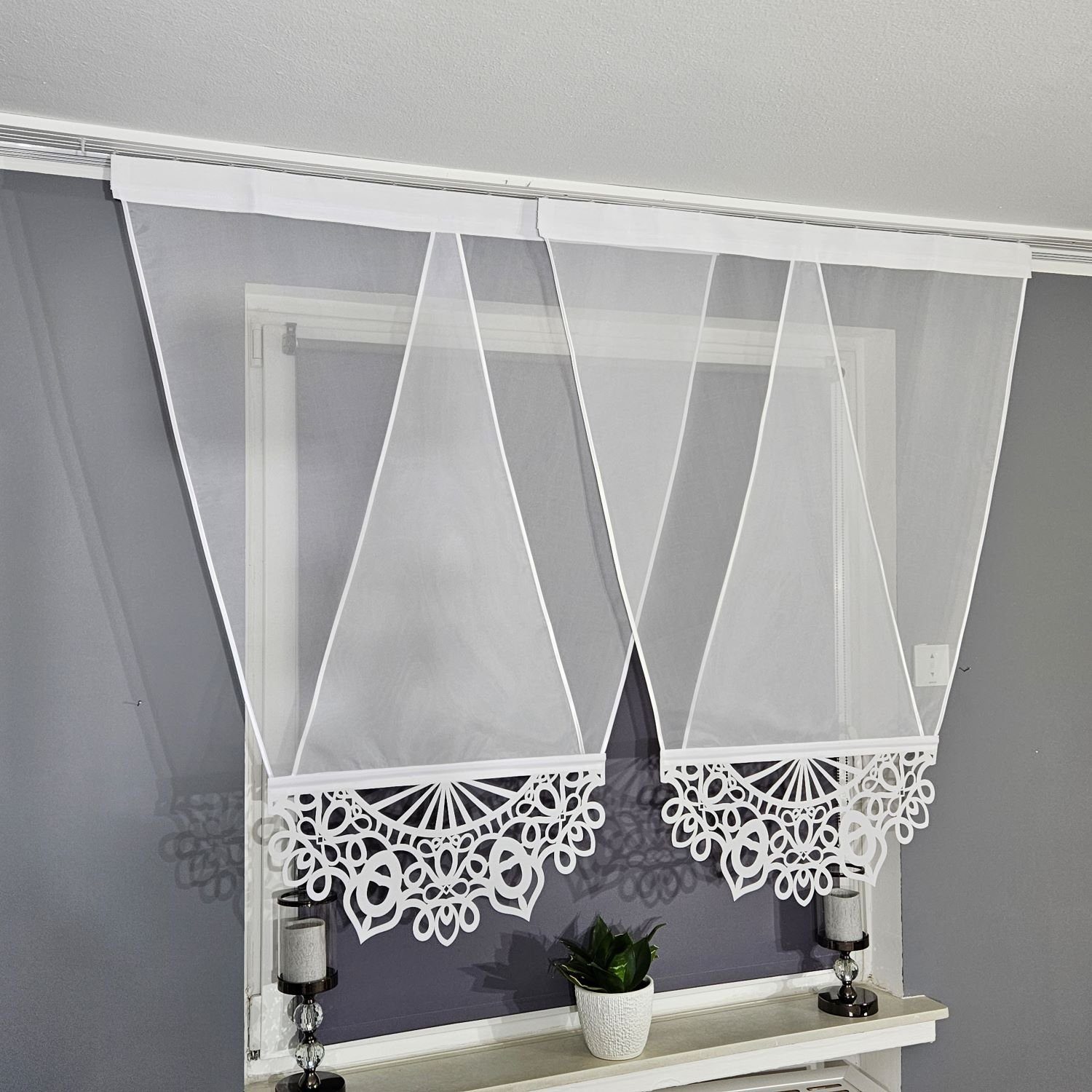 Schiebegardine 2er V Panel Voile Klassik, Gardinen by Justyna, Kräuselband (2 St), transparent, Moder, Panelgardine, Paneele, Fertiggardine, Scheibengardine, Fensterdeko