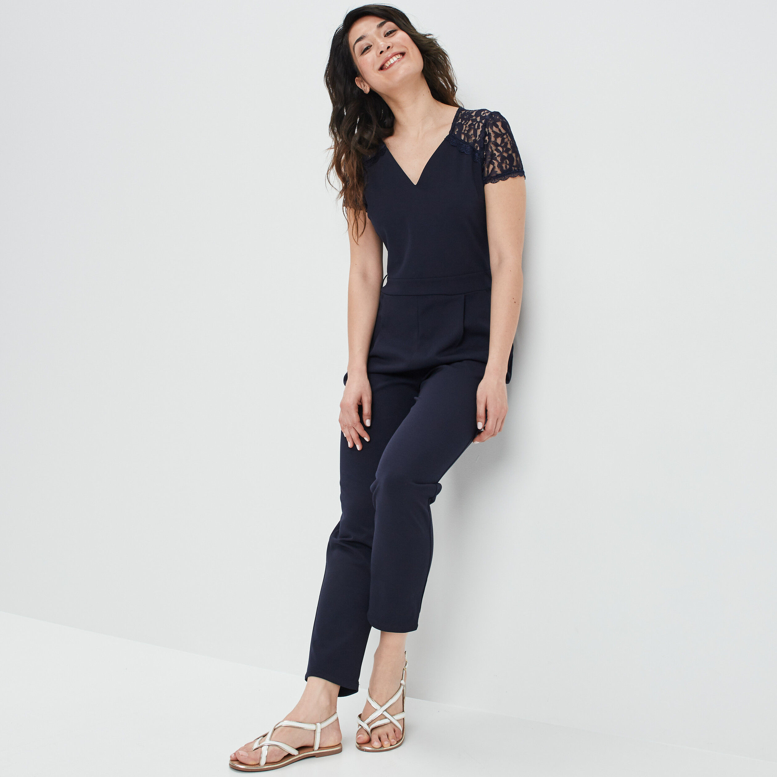 Combinaison pantalon ajustée bleu marine femme | La Halle