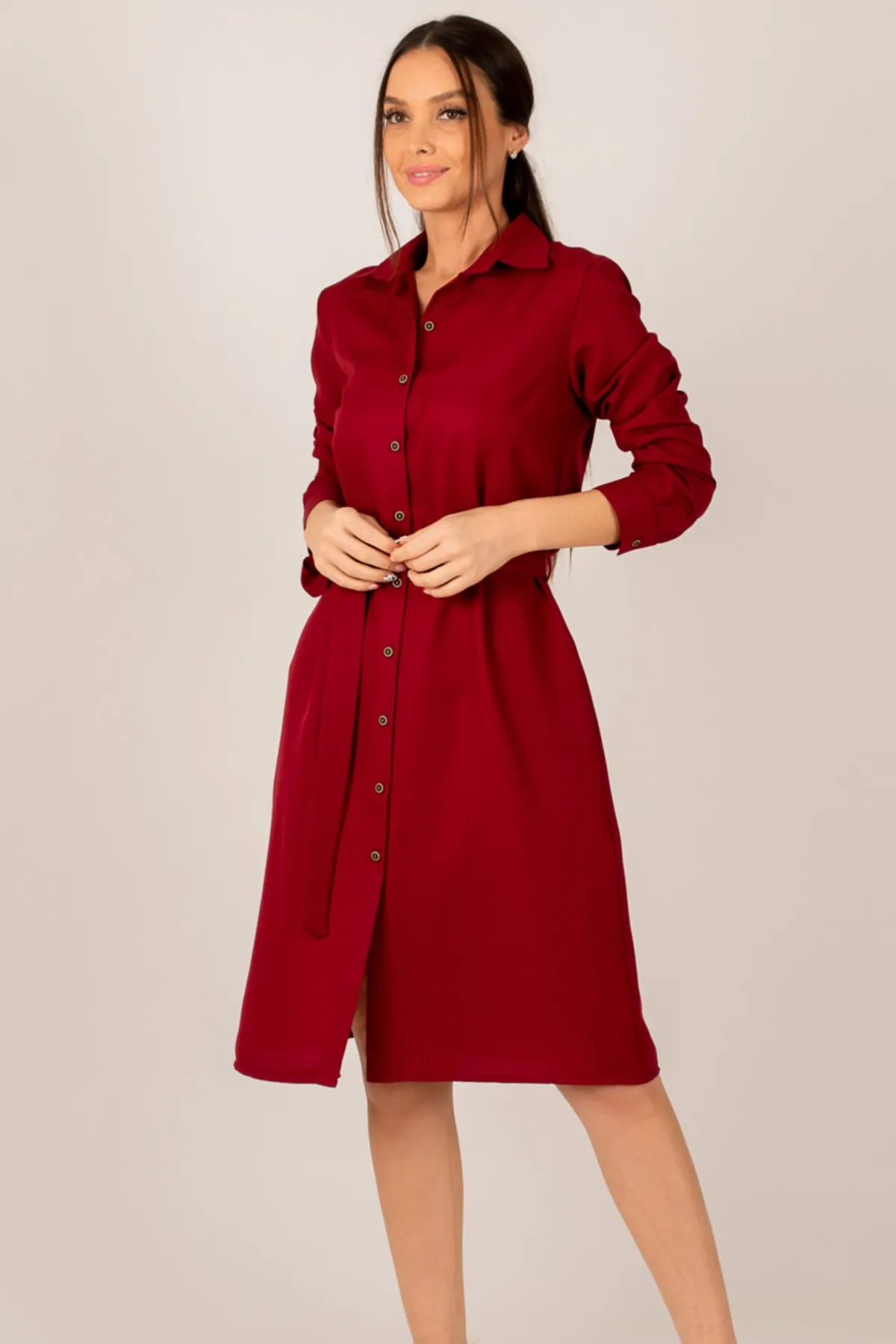 armonika  Burgunderrotes langes Hemdkleid für Damen ARM-22K001141