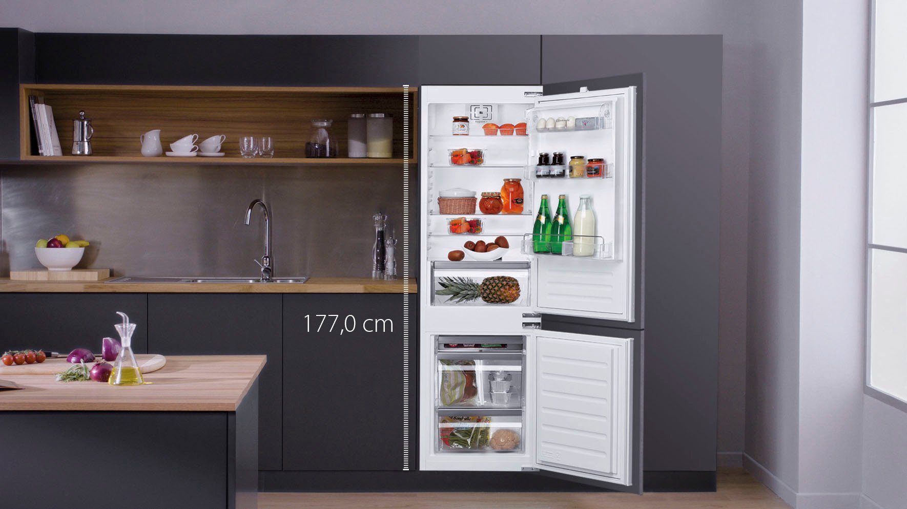 BAUKNECHT Einbaukühlgefrierkombination KGIL 180F2 P, 177 cm hoch, 55,7 cm breit, Hygiene Plus