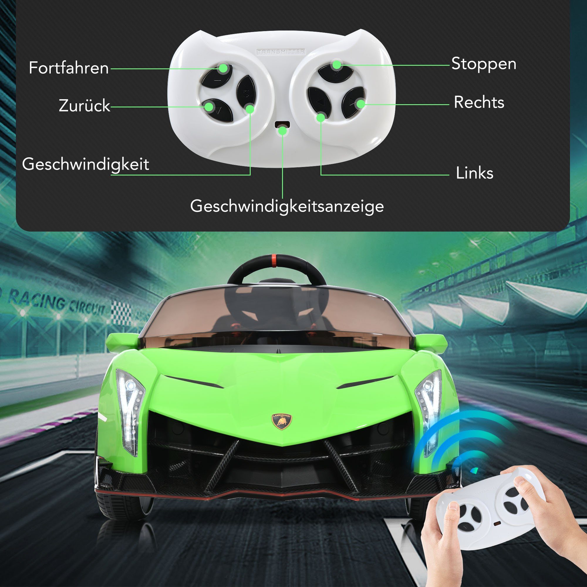 REDOM electric children's car LAMBORGHINI VENENO 2 motors, Bluetooth, double doors, 3 speeds, MP3 music, suitable for children aged 3 and over