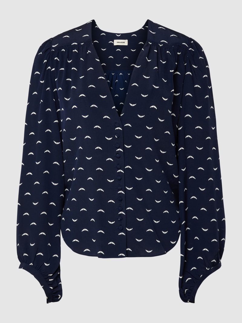 Hemdbluse mit Allover-Muster Modell 'TURIN' in marineblau
