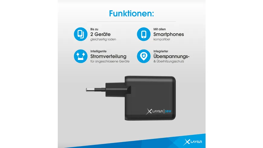 XLayer Universal 38W Powercharger USB Typ C & USB Typ A Black