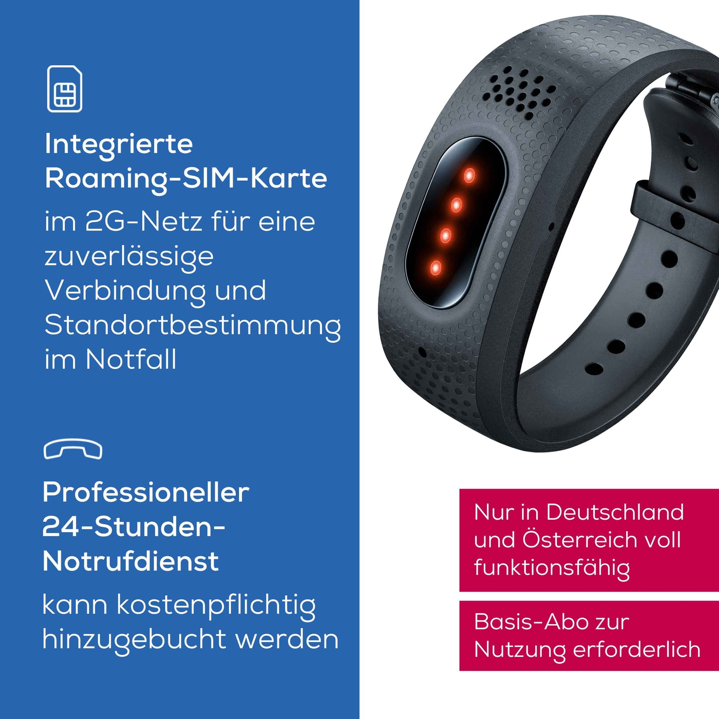 Beurer Notfallarmband EC 70 SafePlus-Automatische Sturzerkennung mit Notruffunktion für schnelle Hilfe im Notfall
