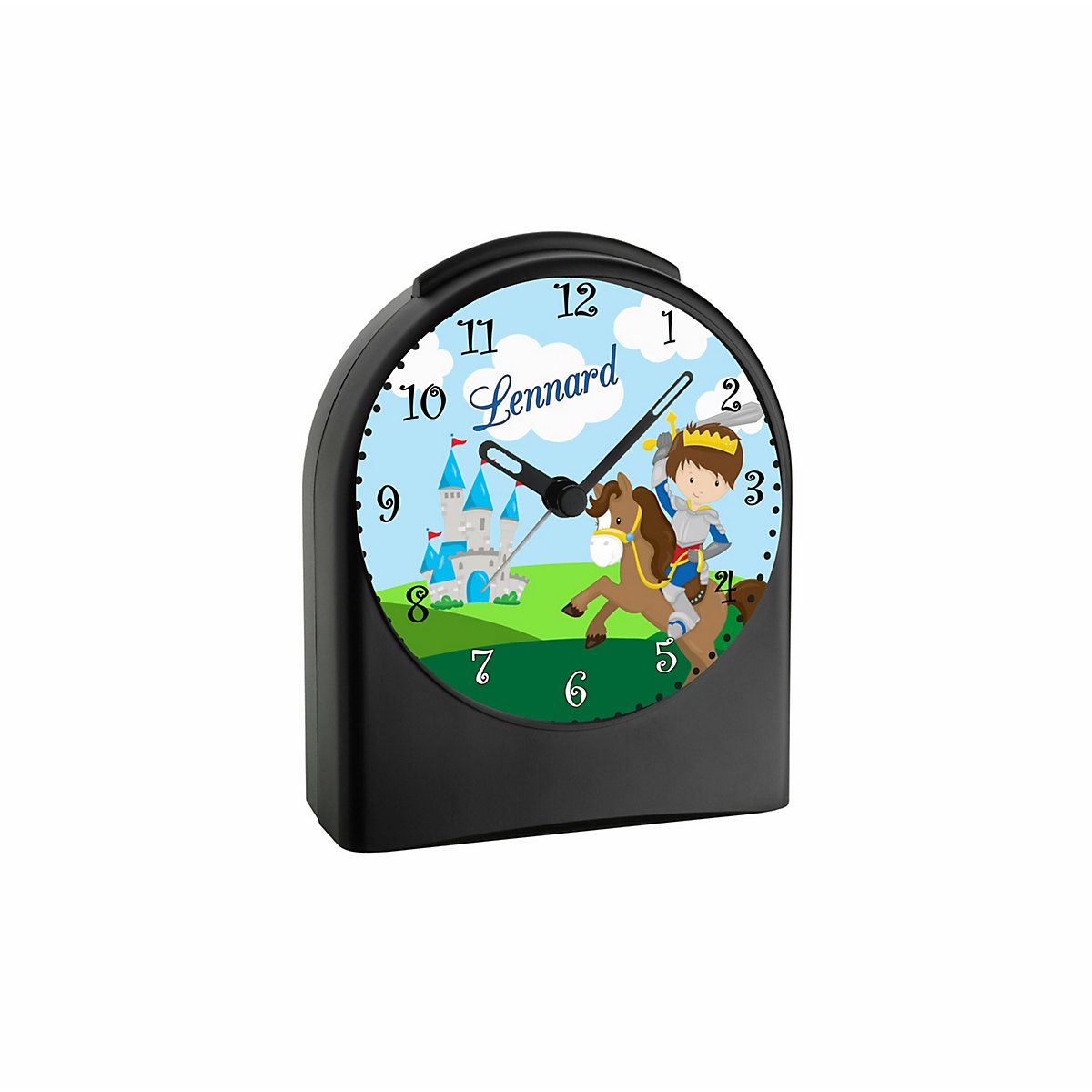 Kinder Funkwecker personalisiert mit Namen Ritter Atom-/Funkuhr, 12-Stunden-Anzeigeformat, Schlummerfunktion, Nachtlicht, Geräuschlos/Ohne Ticken