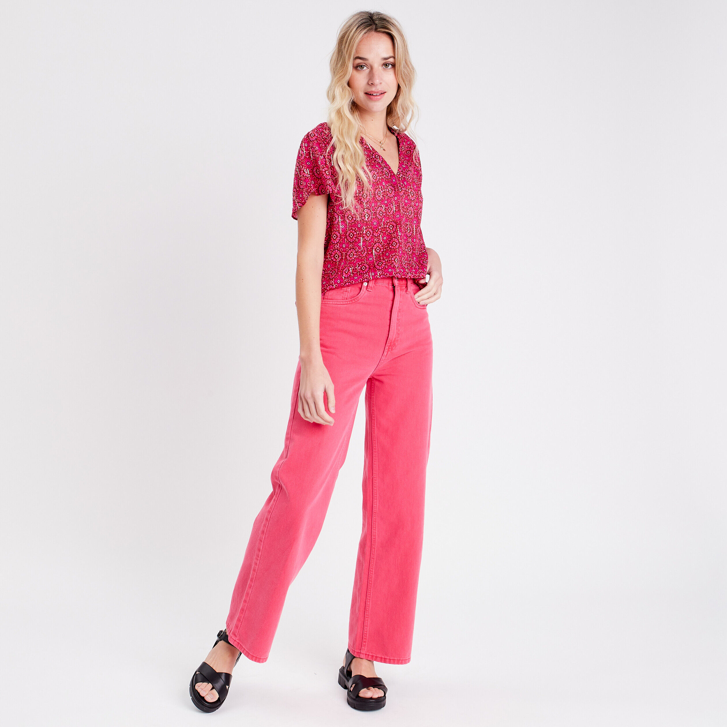 Blouse avec manches courtes rose femme | Cache Cache