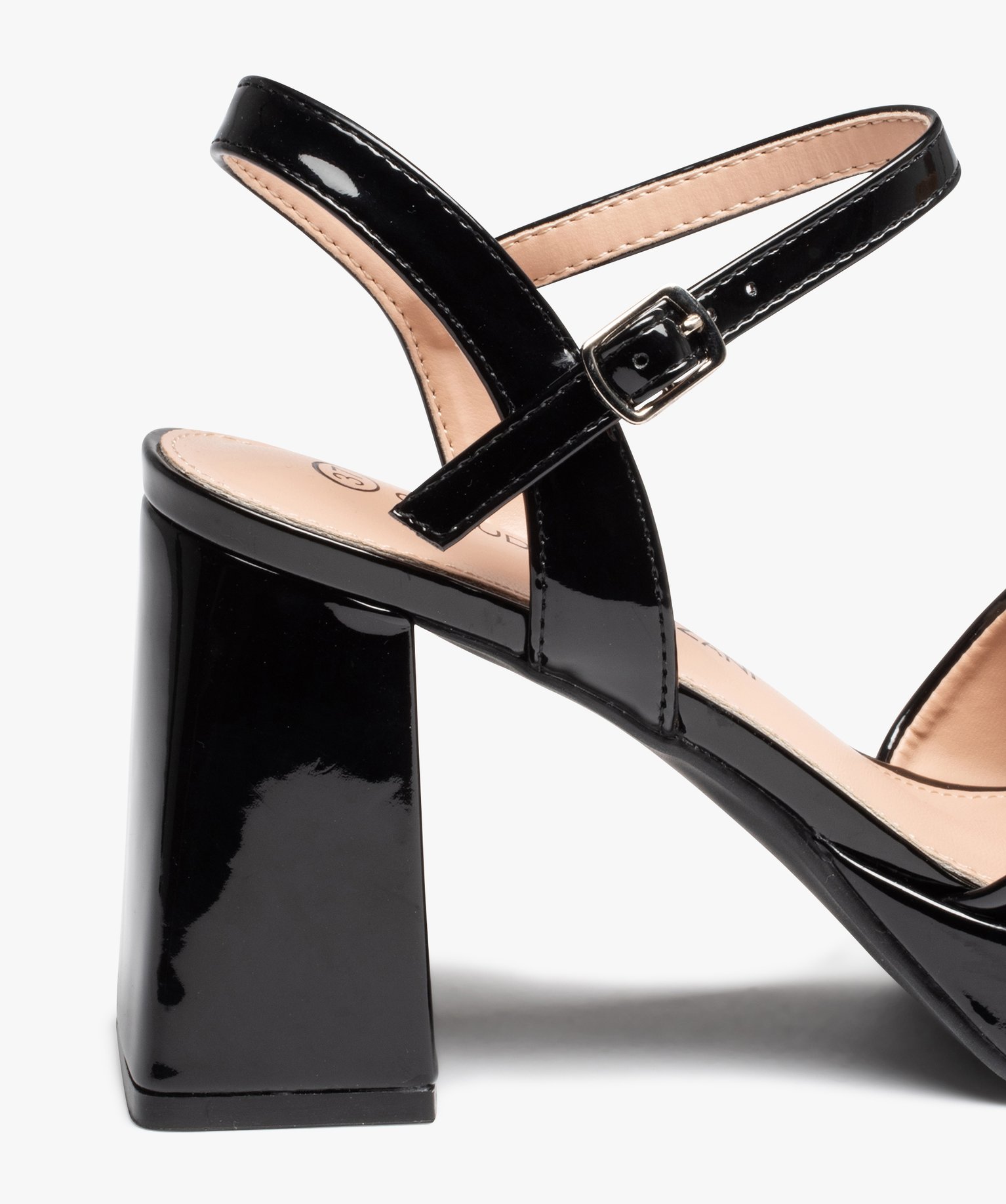 Sandales femme unies et vernies à talon carré évasé noir | GEMO