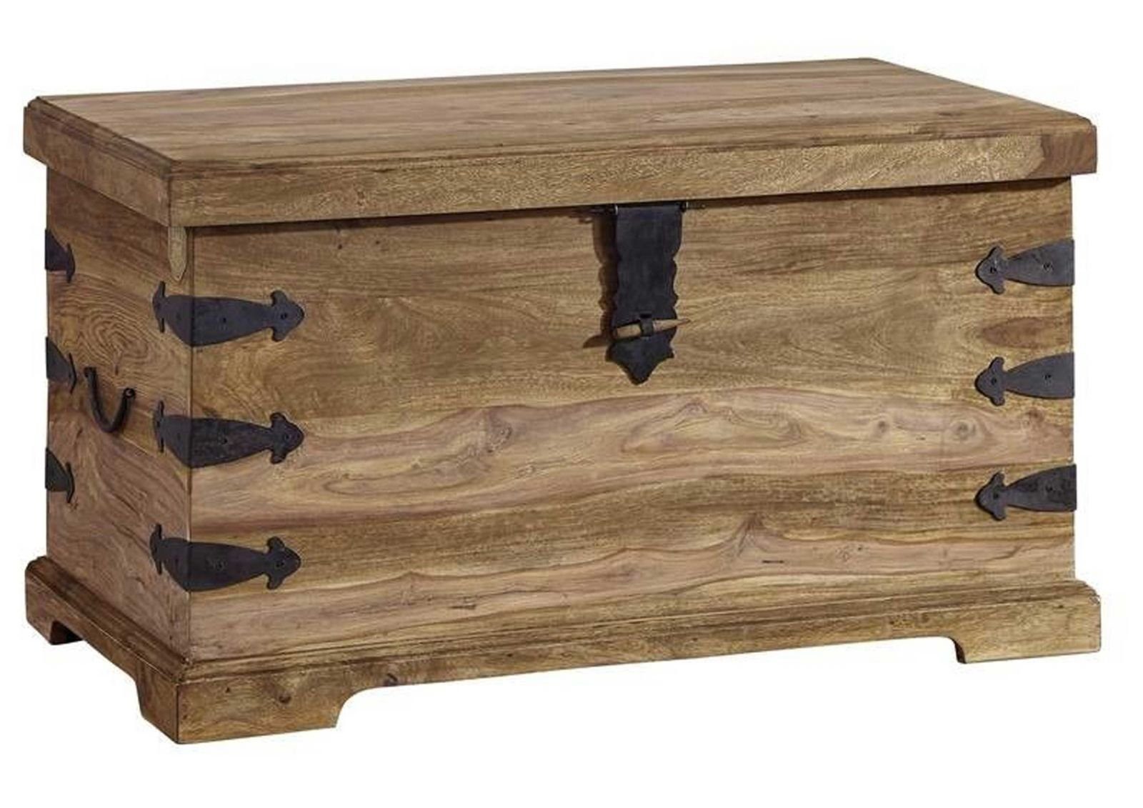 Massivmoebel24 Truhe LEEDS (Holztruhe, Holzkiste mit Deckel, Aufbewahrungstruhe für Stauraum aus Massivholz, Truhe im typischem Landhausstil mit einem Fach, in grau geölt 90x47x50 Sheesham montiert), Mexico-Stil;Landhaus-Stil;authentische Holzadern;a